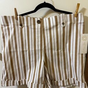 Tan and White Striped Women's Bermudas